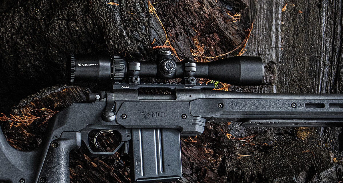Our 20 MOA Scope Base on top of a Remington 700 and an XRS Chassis System.
